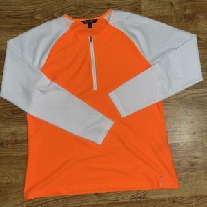 Lauren Ralph Lauren Quarter Zip Waffle Knit Activewear Top Orange/White Women XL